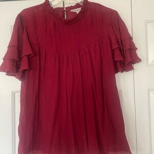 Nanette Lepore Deep Red Ruffle Sleeve Blouse